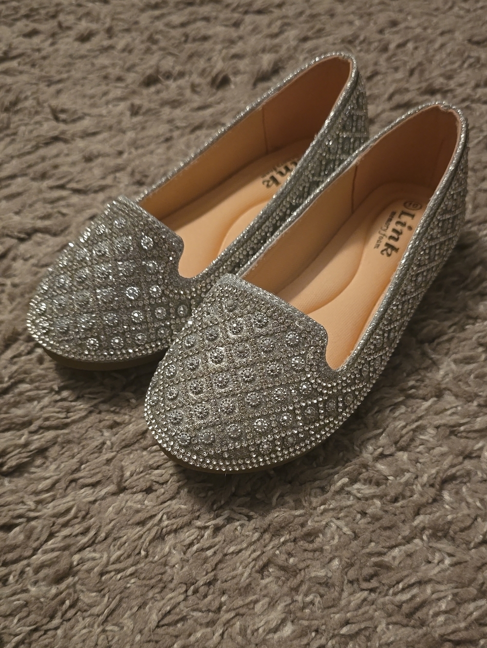 NWOT Girls Silver Crystal-Studded Slip-On Flats
